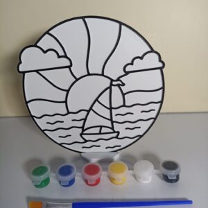 Yelkenli Gün Batımı Boyama etkinliği 17 cm 6 LI BOYA VE FIRÇA DAHİLDİR PLASTİKTİR