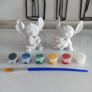 2 li Sevimli Stitch Boyama Etkinliği 8 cm Boyalar ve Fırça Dahildir Plastiktir